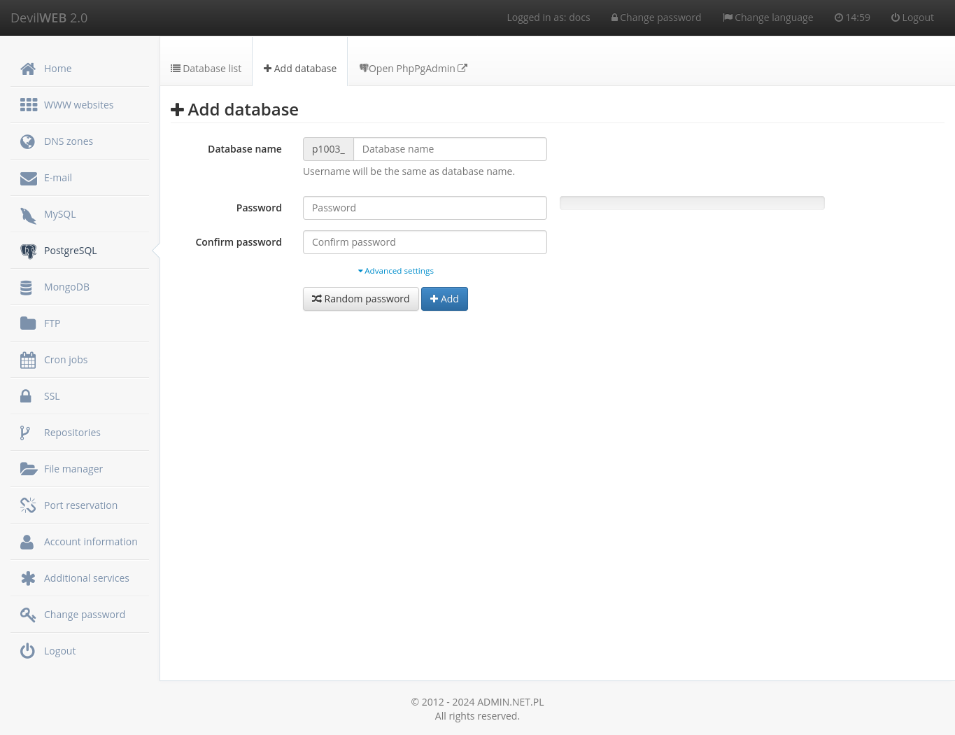 PostgreSQL databases - adding a database