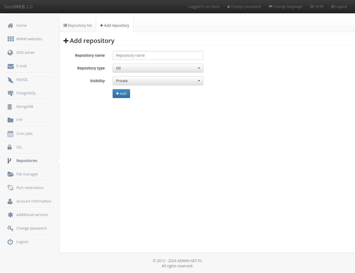 DevilWEB - adding a new repository
