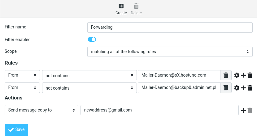 Roundcube - email forwarding